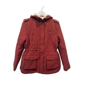Eden Society Jacket Sherpa Lined Zip Pockets Zip/Snap Placket Red Womens Small